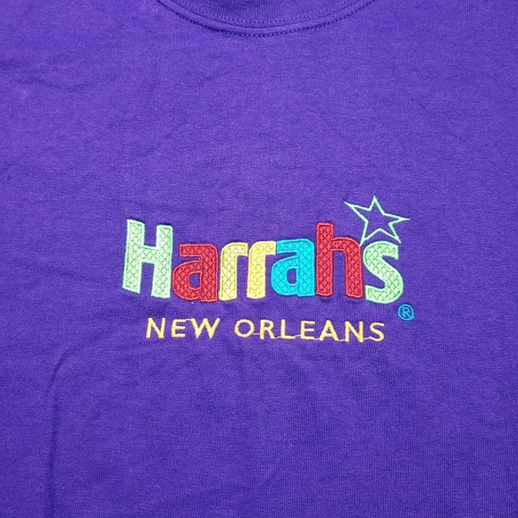 VTG Gildan Activewear Ultra Cotton T-Shirt Mens L Purple Harrahs New Orleans New - Picture 2 of 9